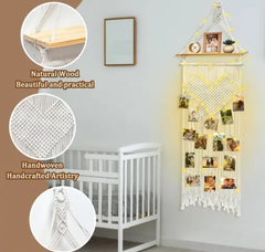 Macrame Photo Display Hanging Shelf